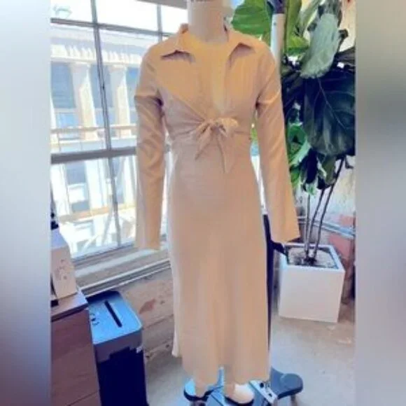 Showpo Annisa Tie Front Collared Midi Dress in Champagne - Picture 4 of 9